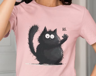 Funny Cat T-Shirt | 'Hi' Waving Kitten Graphic Tee
