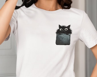 Black Cat Pocket T-Shirt | Kitty Tee, Cat Lover Gift