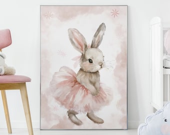 Bunny Tutu Watercolor, Nursery Wall Art, Digital Poster, Bunny Art Print, Printable Digital Download