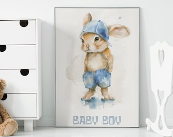 Baby Boy Bunny, Nursery Wall Art, Printable Digital Download