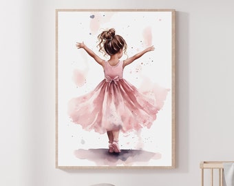 Ballerina Art Print | Pink Dress Watercolor Nursery Decor (Digital Download)