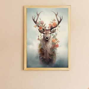 Digital Print | Floral Deer Poster | Watercolor Art | Room Wall Art | Room Wall Decor | Watercolor Wall Poster | Stag Poster | Printable Art