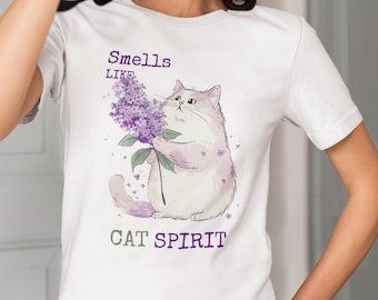 Smells Like Cat Spirit T-Shirt, Pastel Kitty Lavender Tee