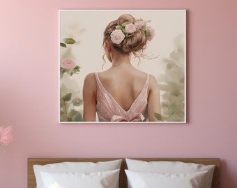 Girl with Roses Watercolor Art, Printable Wall Art, Floral Artwork, Wall Decor, Instant Digital Download