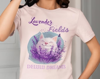 Lavender Fields Cat Tee, Bella + Canvas Soft Girl Shirt