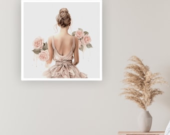 Woman with Roses Watercolor Art, Printable Wall Art, Floral Wall Art, Woman Print Art, Instant Digital Download
