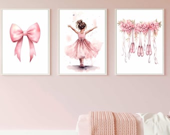 Ballet Nursery Art Set | Pink Ballerina, Shoes & Bow (Digital Download)