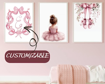 Personalized Ballerina Art Set, Pink Watercolor Ballet Theme (Digital Art)