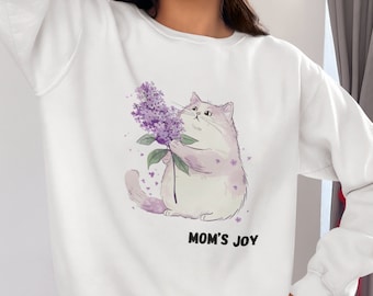 Cat Mom Sweatshirt | Lilac Bouquet Graphic, Cozy Pullover