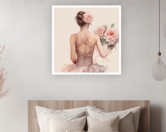 Watercolor Ballerina with Roses Print | Girl Room Wall Decor (Digital Download)