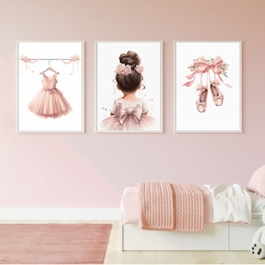 Set of 3 Ballet Digital Prints | Nursery Wall Art |Ballerina Room Decor |Pink Watercolor Art |Instant Download for Kids’ Room |Printable Art