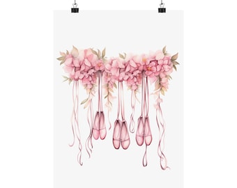 Pink Ballet Shoes Nursery Print | Watercolor Ballerina Wall Art | Girl Room Decor