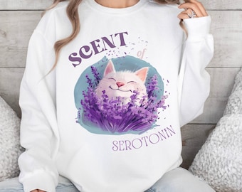 Comfort Colors Cat Sweatshirt, Scent of Serotonin, Cozy Lavender Pullover