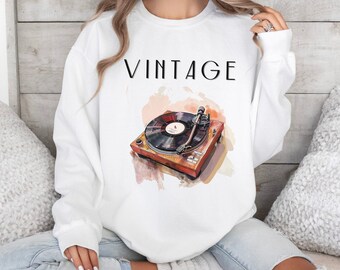 Vintage Turntable Sweatshirt | Retro Music Lover Pullover