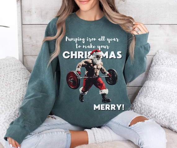 Buff Santa Christmas Sweatshirt Funny Workout Holiday Sweater