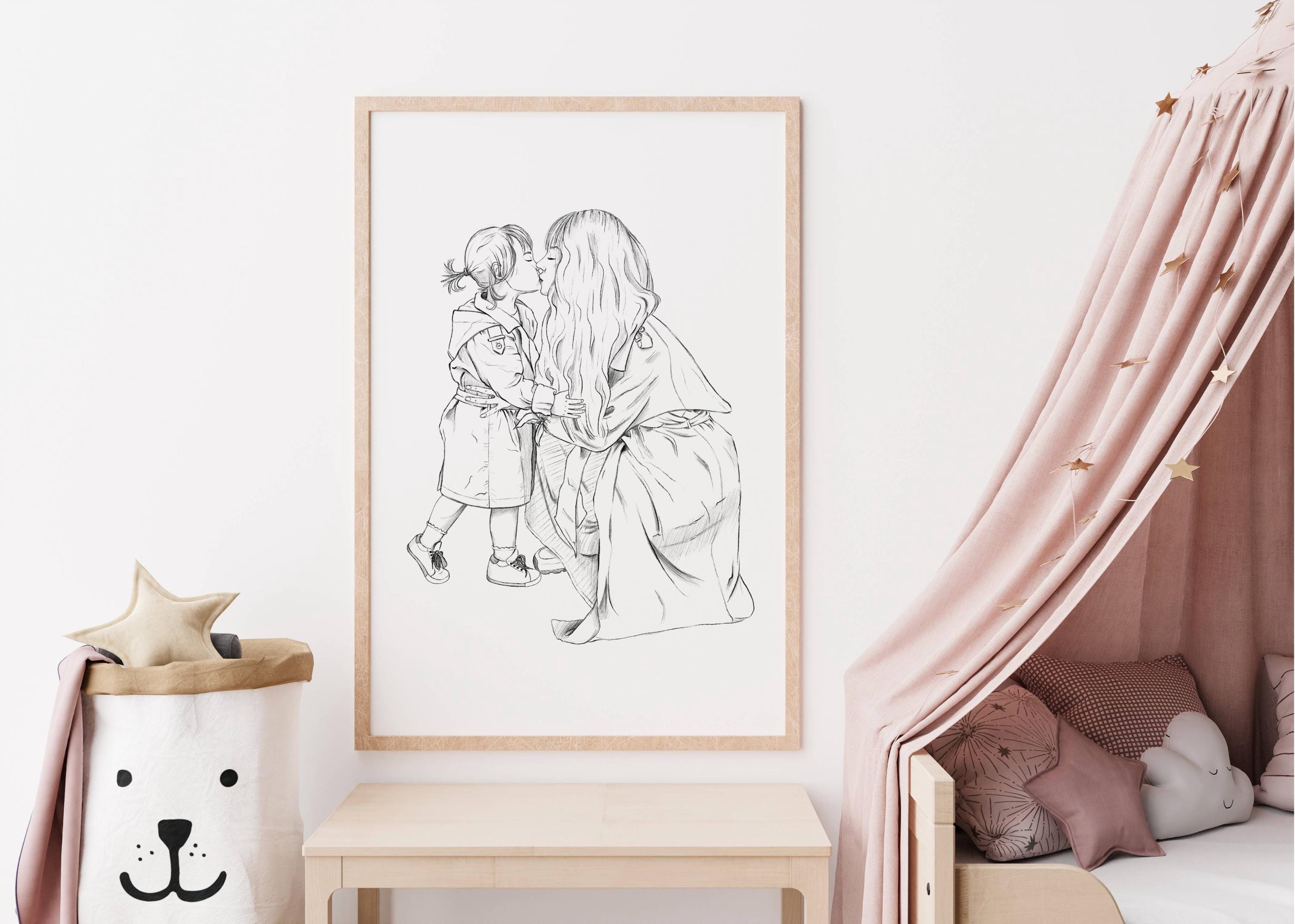 Mother Daughter Line Art Print | Minimalist Nursery Wall Decor | Gift ...