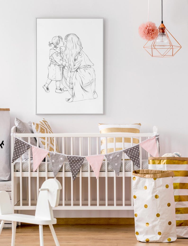 Mother Daughter Line Art Print | Minimalist Nursery Wall Decor | Gift ...
