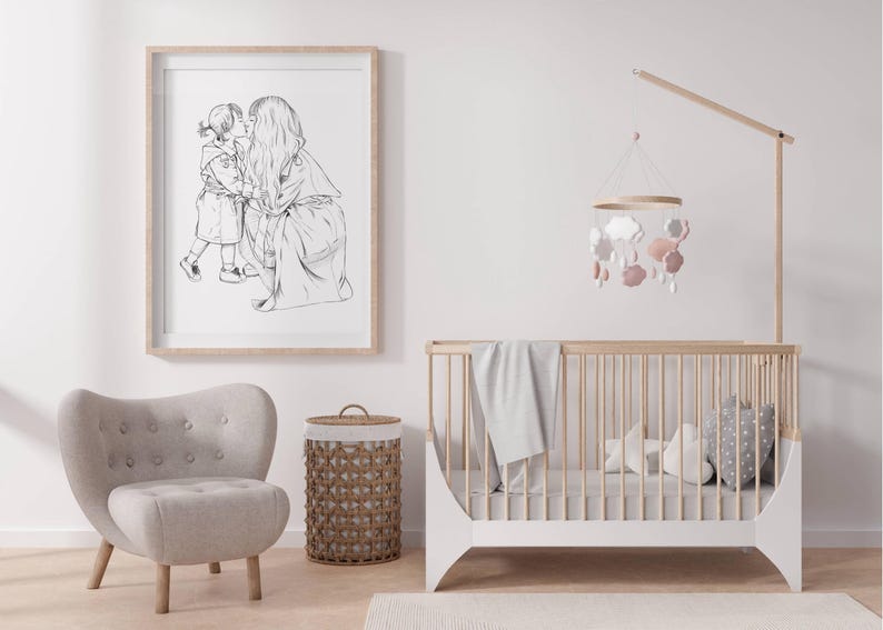 Mother Daughter Line Art Print | Minimalist Nursery Wall Decor | Gift ...