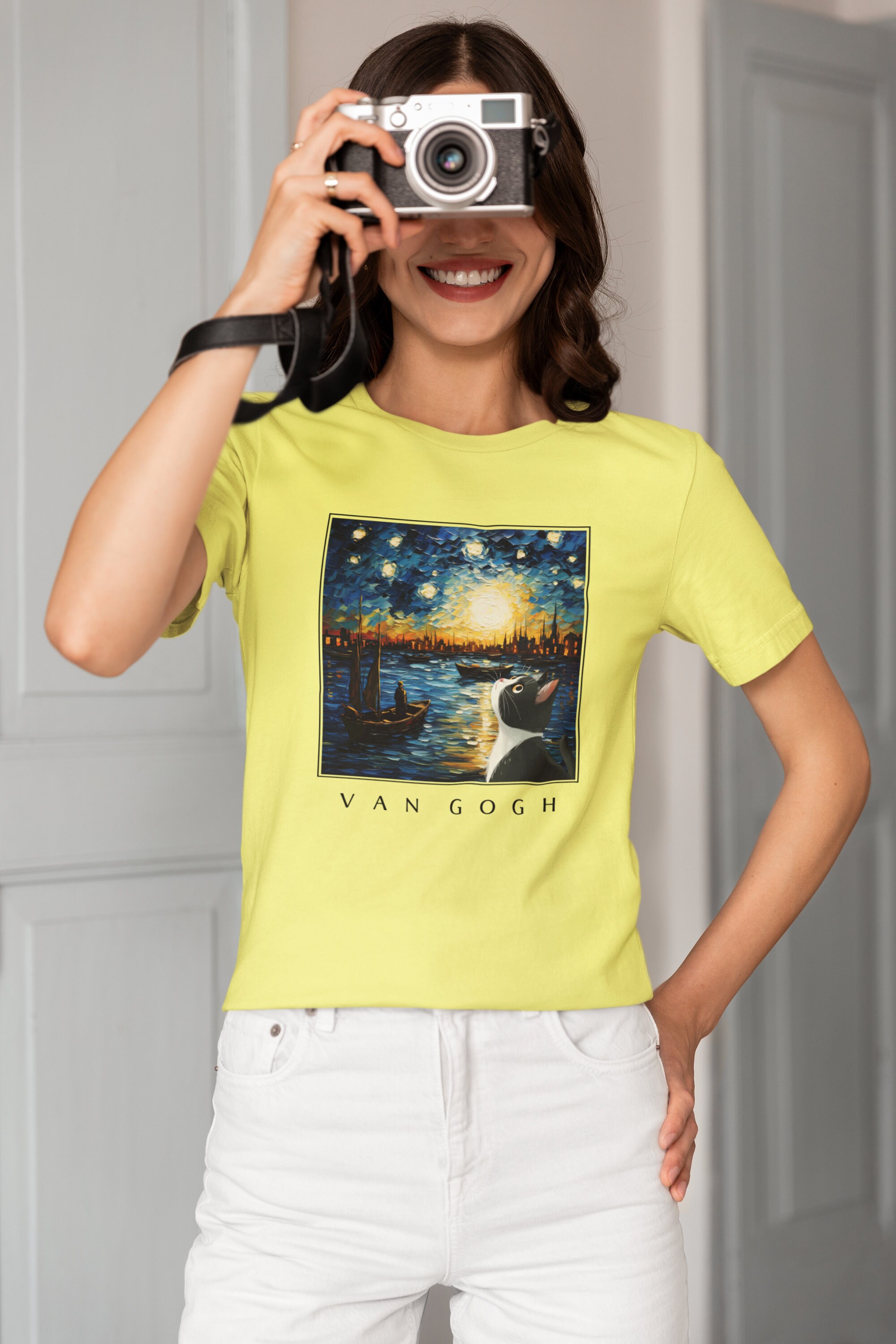 ゴッホ 星月夜 猫 Tシャツ | おもしろアートTシャツ - Etsy 日本