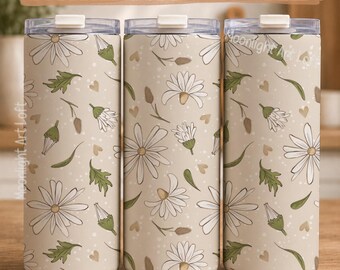 Daisy Tumbler Wrap PNG, 20oz Skinny Tumbler Sublimation, Cream Floral Design