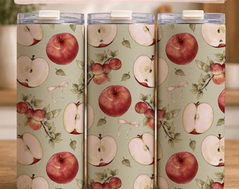 Watercolor Apple Tumbler Wrap with Pink Bows, Sage Green 20oz Skinny Tumbler PNG, Digital Download