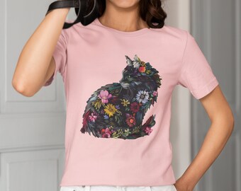 Floral Cat T-Shirt | Whimsical Cat Lover Tee