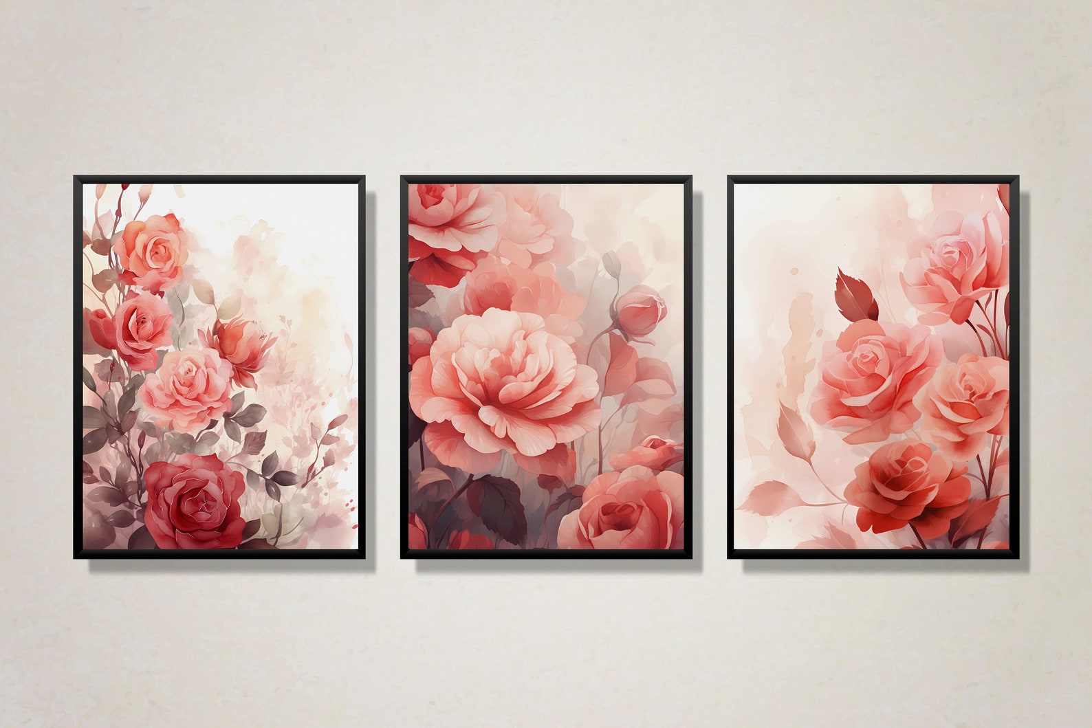 Elegant Pink Rose Digital Art Set | Floral Wall Art | Botanical Prints ...
