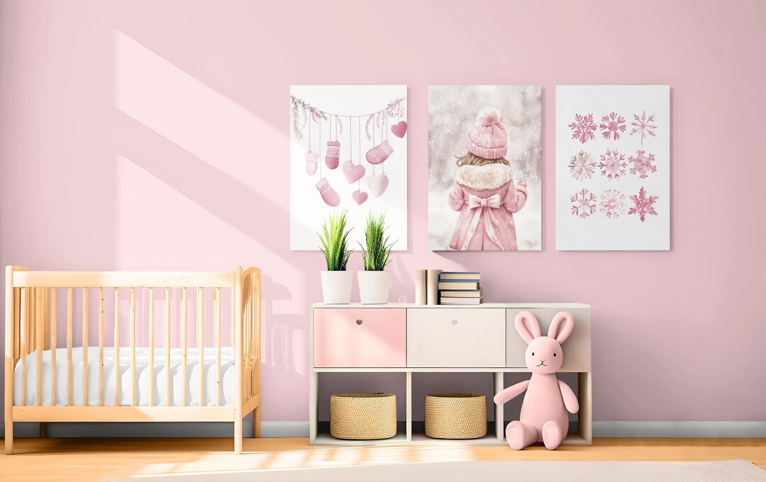 Winter Nursery Wall Art Set | Pink Girl Printable Posters With ...
