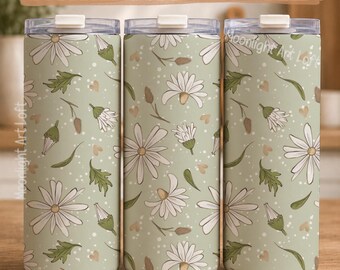Daisy Tumbler Wrap PNG, 20oz Skinny Tumbler Sublimation, Green Floral Design