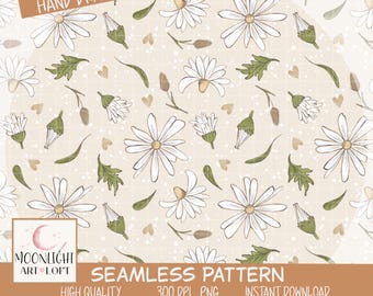 Daisy Flowers Seamless Pattern, Floral Design on Cream for Fabric and Apparel