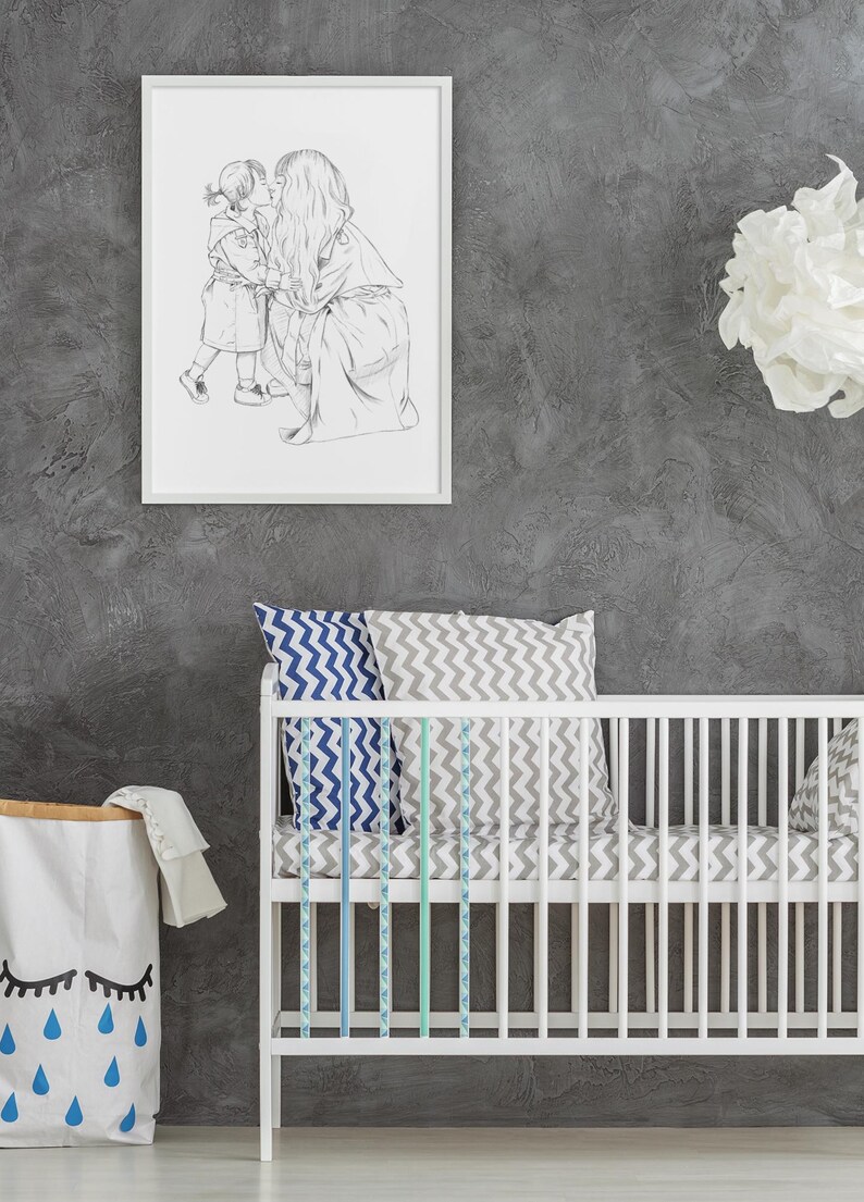 Mother Daughter Line Art Print | Minimalist Nursery Wall Decor | Gift ...