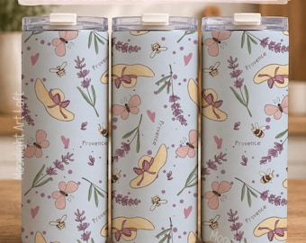 Lavender Bee Tumbler Wrap PNG, 20oz Skinny Tumbler Sublimation, Blue Provence Design