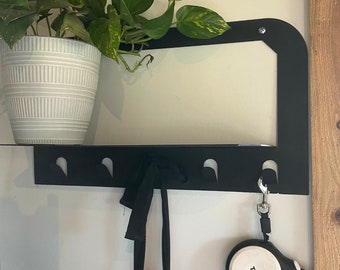 Custom Metal Floating Shelf with Hooks – Industrial Steel Entryway Decor