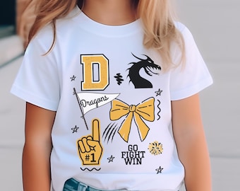 Youth Dragson Mascot Shirt, Dragons Shirt, Dragons Basketball, Dragons Football, Dragons Baseball, Dragons Cheer, Dragon Spirit Bow Tee