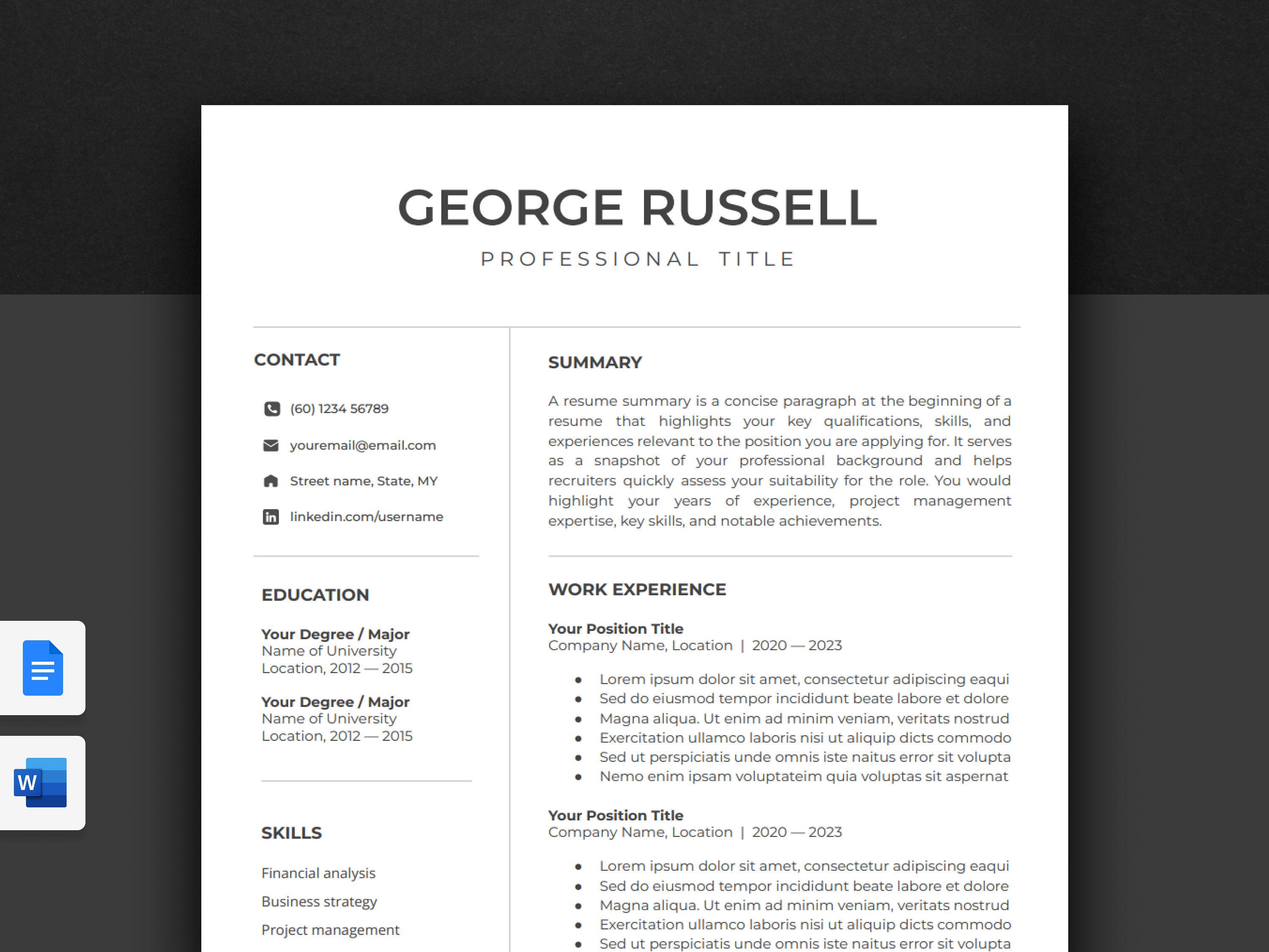 Resume Template Resume Template Google Docs Resume Etsy Resume Template Resume Template Google Docs Resume Etsy
