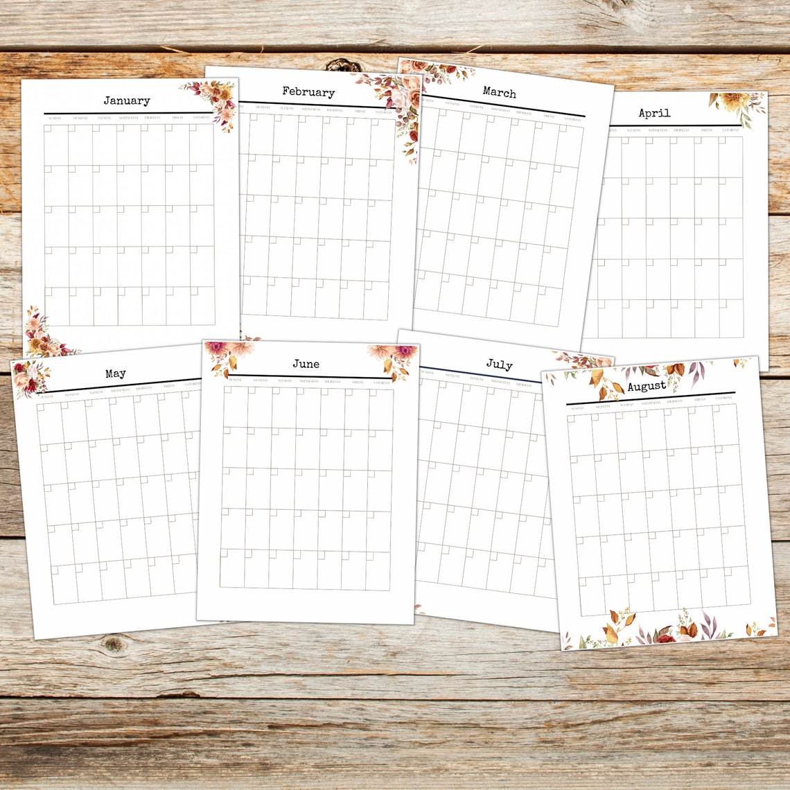 Monthly Calendar Printable Blank Fillable Calendars 12 Month Printable ...