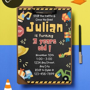 EDITABLE Construction Birthday Invite, Construction Birthday Party Invitation, Digital Birthday Invitation, Birthday Boy Canva