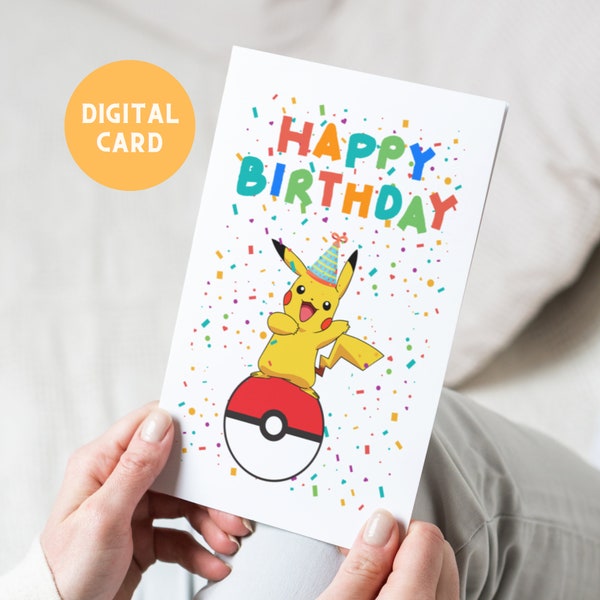 Pokemon PNG, Birthday card printable, SVG high quality, instant download, party card, children Birthday png, shopshopawaystore, Pikachu png