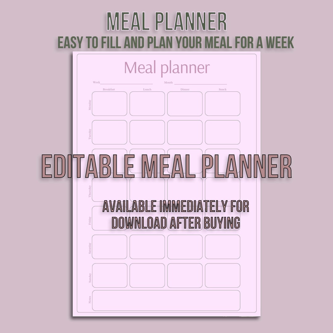 Meal Planner Printable Weekly Food Diary Meal Tracker Food - Etsy