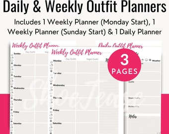 Daily Weekly Outfit Planner | 1 Daily and 2 Weekly Outfit Planners | Wardrobe Planner | Outfit Log