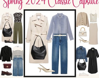 Spring 2024 Minimal Classic Capsule Wardrobe with links and Spring Wardrobe Checklist, Outfit Planners + 84 Pre-Styled Outfits for Women