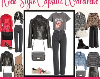 4 Season Edgy Rock Style Capsule Wardrobe Planner for Women | Core Wardrobe + Summer & Winter Add-On Items, 104 Pre-Styled Outfits