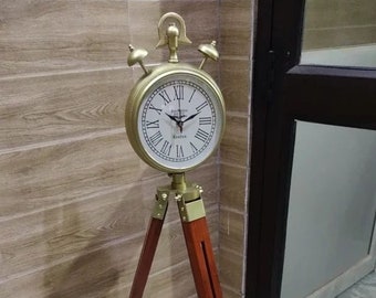 Analog Polished Wooden Tripod Brass Clock, For Office, Size: 6 Inch Diameter