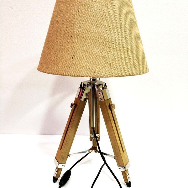 Wooden Tripod Table Lamp/Nautical Victorian Style Desk Lamp/Home & Office Decorative Tripod Lamp