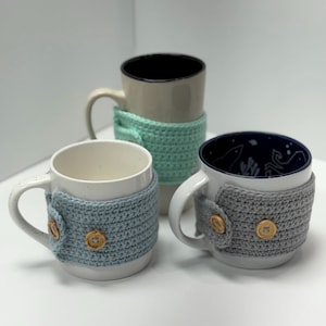Cotton Crochet Mug Cozy with Wooden Buttons