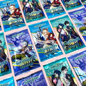 Paquete de cartas coleccionables de Genshin Impact: 5 cartas por sobre misterioso/regalo coleccionable de anime