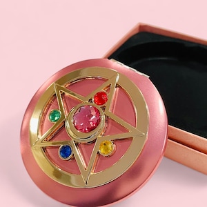 Magical Girl Compact Mirror with Gift Box | Premium Metal Makeup Mirror with Rhinestones | Magical Girl Accessory | Anime Gift for Her