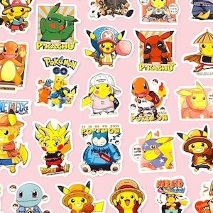 Pegatinas de cosplay de Pikachu: adorables calcomanías de anime crossover / Paquete de vinilos kawaii otaku para portátil, botella de agua, diario y álbum de recortes