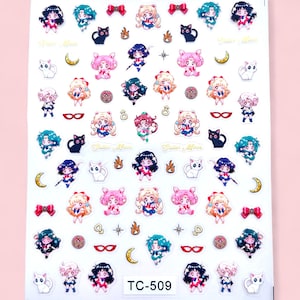 Chibi Magical Team Nail Stickers | Kawaii Anime Girl Squad Decals | Cute Mascot & Symbol Nail Art | Pastel 5D Waterproof Manicure