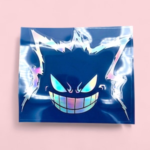 Vinilo adhesivo holográfico de Gengar / Adhesivo grande premium plateado para coche / Adhesivo impermeable y resistente a la intemperie para coche / Adhesivo para portátil de gamers / Regalo de Gengar